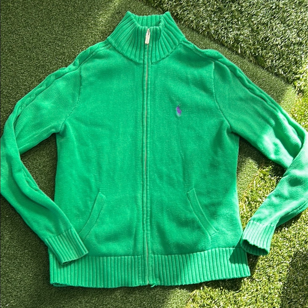 Ralph Lauren Green Full-Zip Sweater